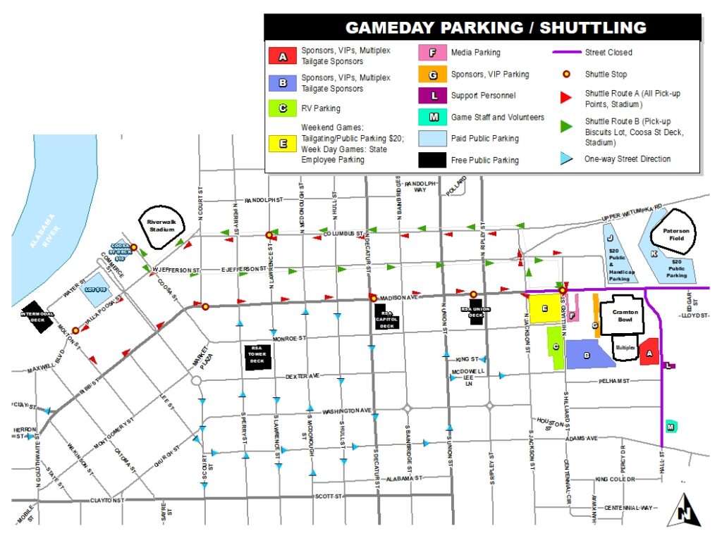 Parking & Shuttle Map - Montgomery Kickoff | Historic Cramton Bowl ...